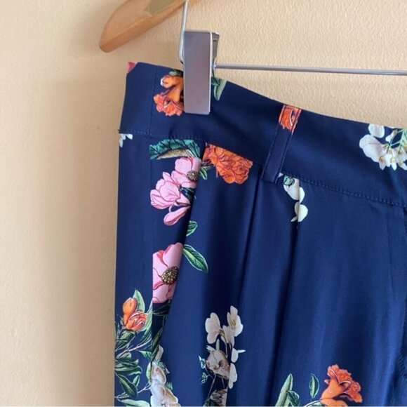 PARKER Pants Woman 2 Malolo Navy Daphne Joggers Silk Floral Mid Rise Pockets - Picture 4 of 16